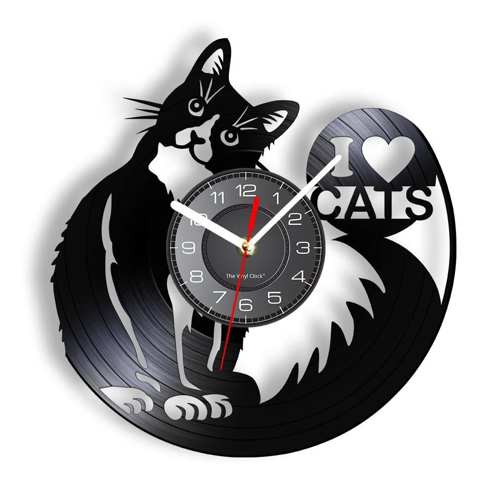 Smotly Without Light Vinyl Wall Clock, Cute Cat Themed With Led Night Light Function Is A Wall Clock Gift For Pet Lovers. (Without Light)
