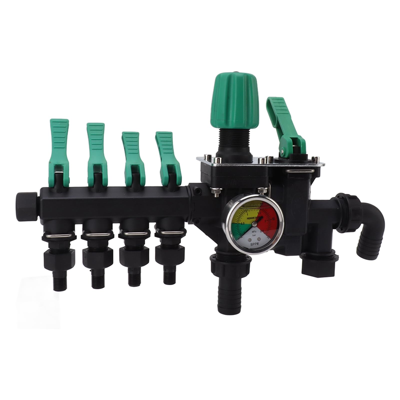 Divisor de Manguera Colector Resistente de 4 Vías con Interruptores Independientes para Uso en Granjas y Jardines Material Duradero Resistente a la Oxidación
