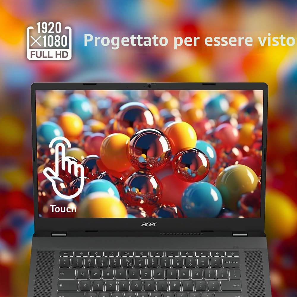 Acer Chromebook Plus 515 Laptop con Google AI - 15,6" Full HD 1920 x 1080 IPS Touch Display | Intel Core i3-1305U | 8GB LPDDR5X | SSD 256GB | Wi-Fi 6E | Fotocamera FHD | Chrome OS | CB515-2HT-33M4