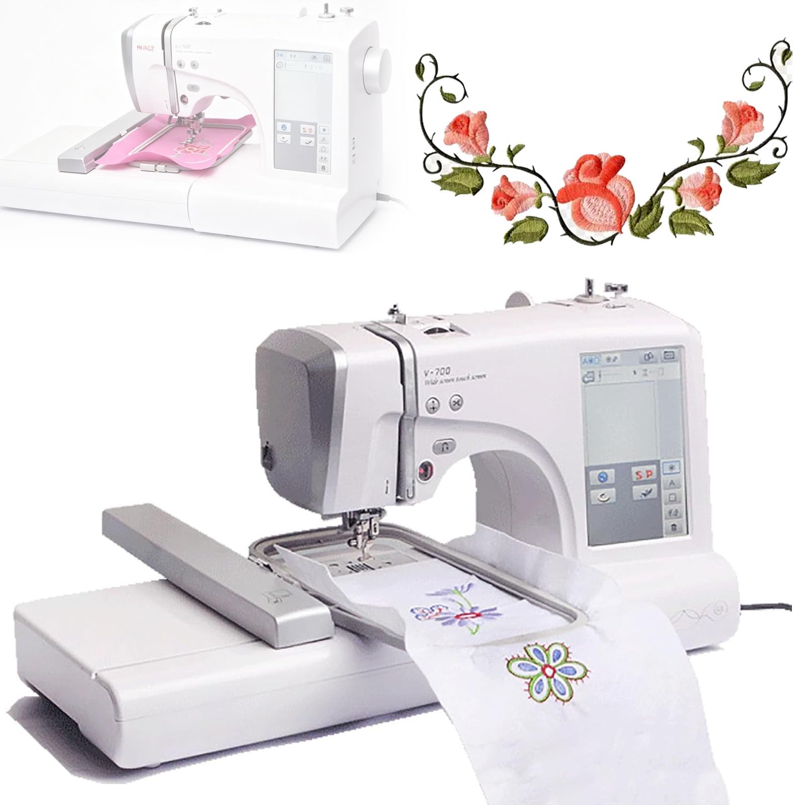 Macchina Da Ricamo Con Ampio Schermo Lcd Touchscreen, 150 Motivi Di Ricamo E 162 Disegni Di Punti, Tagliafilo Automatico, Ideale Per Abbigliamento, Tessuti E Progetti Fai-da-te.