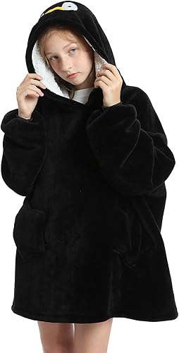 Miniatura 4 de Manta con capucha para edades de 4 a 12 años, sudadera de animales, de gran tamaño, hecha de franela muy suave, con bolsillos y mangas, diseño de