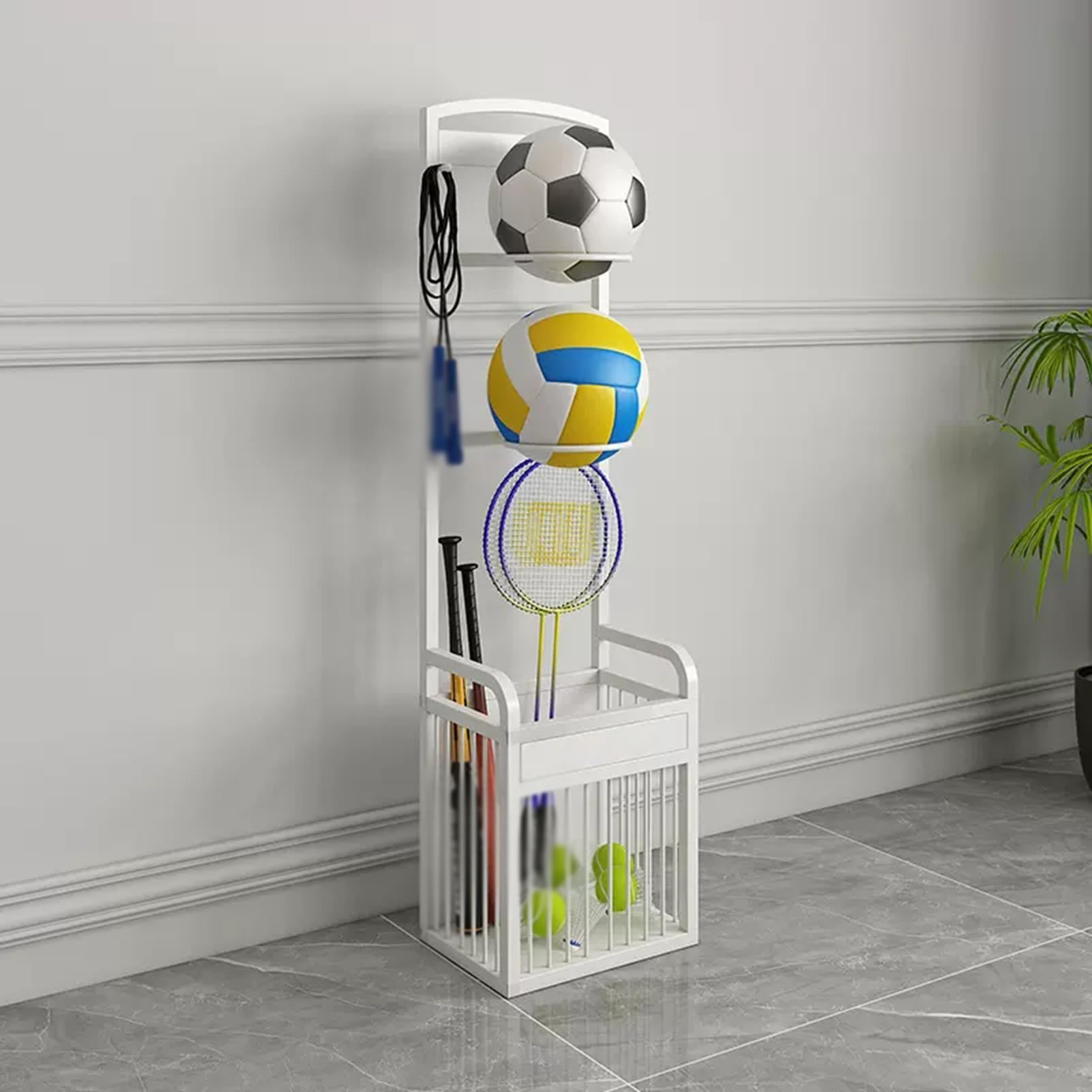 Support rangement basket-ball en métal portable avec panier pour salle de sport et stade