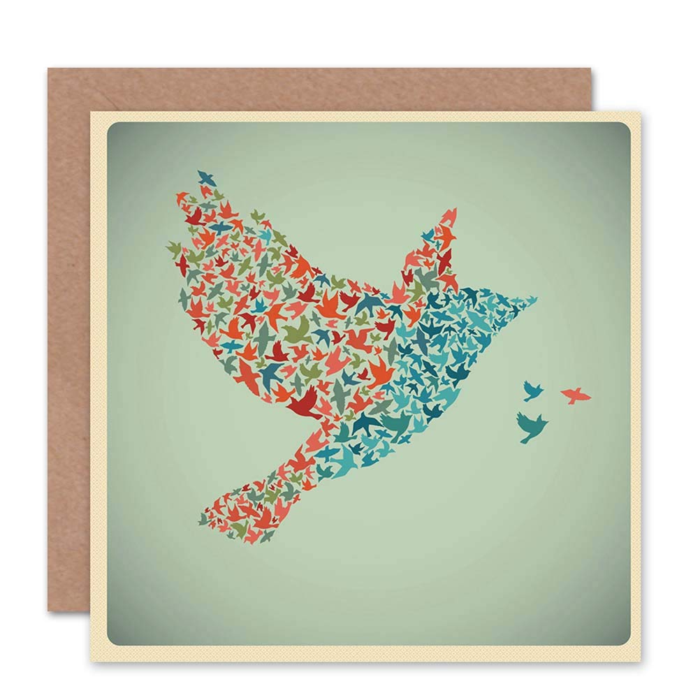 Wee Blue Coo FLYING BIRDS MULTI COLOUR PATTERN BLANK GREETINGS BIRTHDAY CARD ART