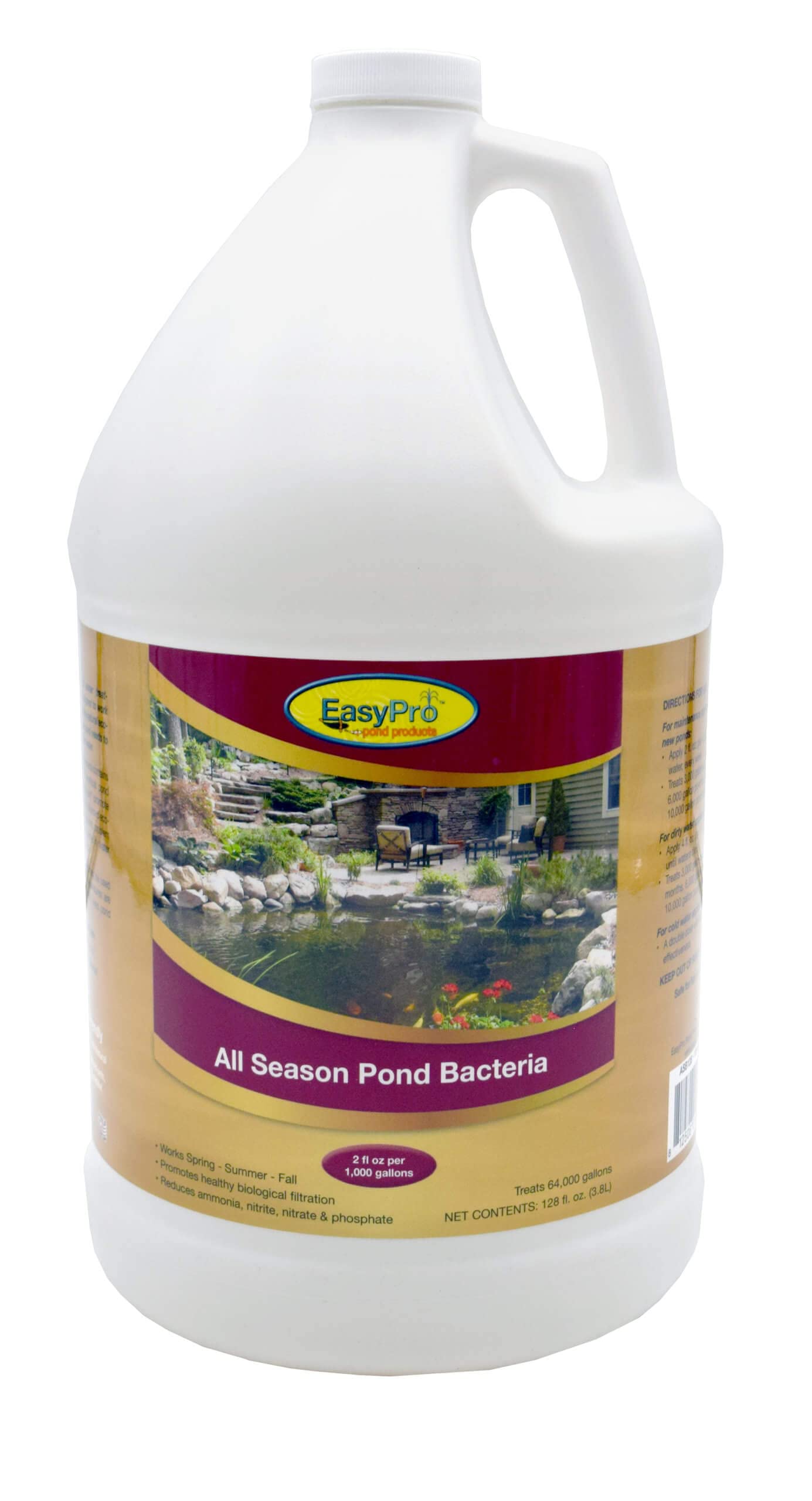 EasyPro ASB128 All Season Liquid Bacteria | Contains a Proven Blend of Natural and Safe Beneficial Bacteria for Water Gardens and Koi Ponds | Naturally Promotes a Healthy Ecologically Balanced Ecosystem with Odorless Results