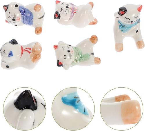 Miniatura 4 de Hemoton 5 soportes para palillos de gato, soporte de cerámica para palillos de gato, para cena, tenedor, cuchara, cuchillo y vajilla