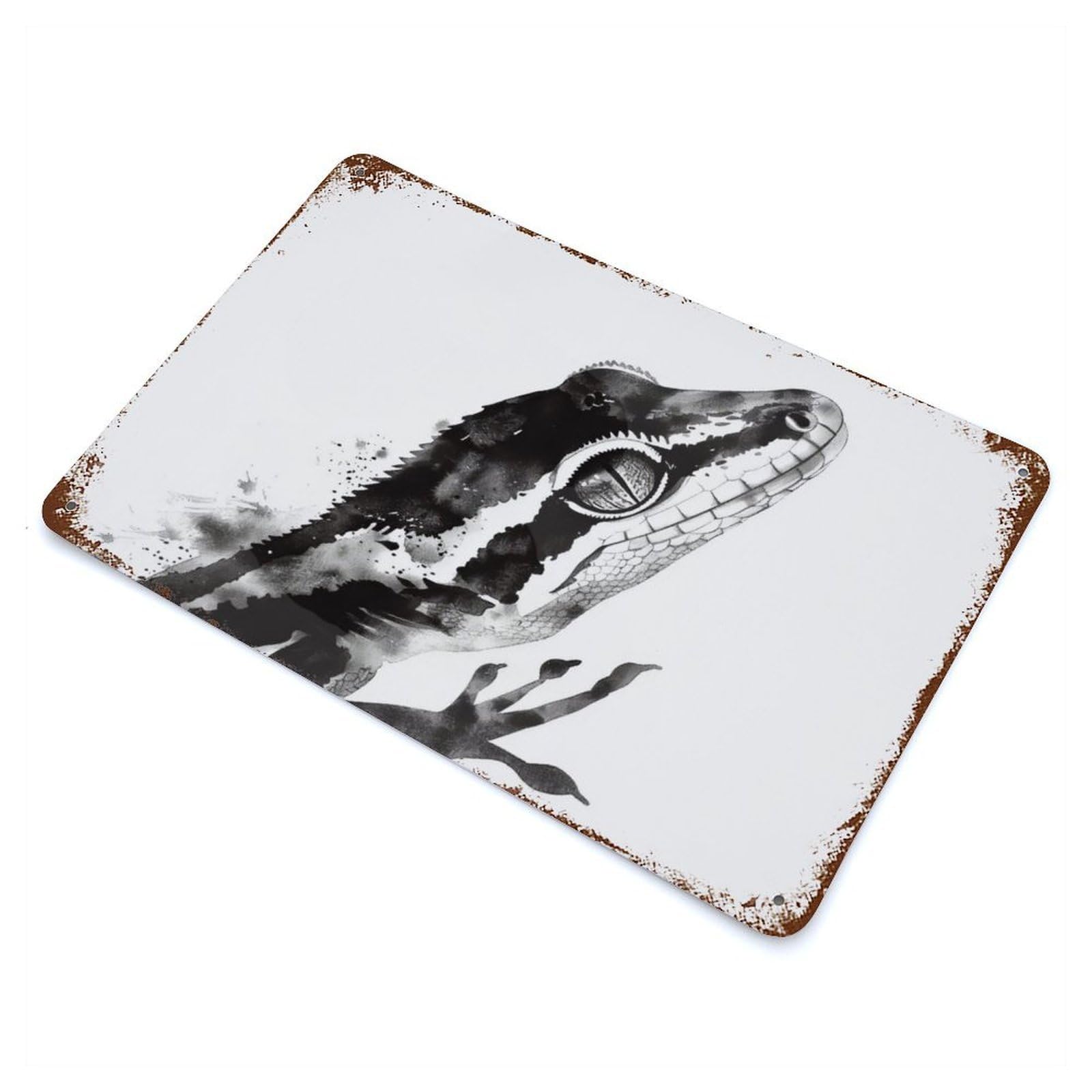 Garage Style Gecko Watercolor Aged Metal Wall Plaque 11.8"x7.9", Farmhouse Wall Decor for Bar And Workshop