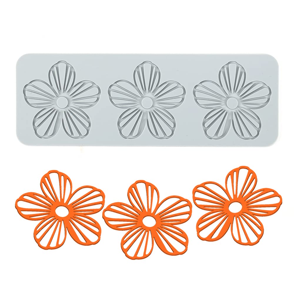 Silicone Mold Cake Embossing Mat Decorating Craft Tools Cake Silicone Mold Candy Mold for Baking Resin Soap Candy Cake Decor，Sugar Paste,Chocolate, 3 Holes Pelargonium Flowers