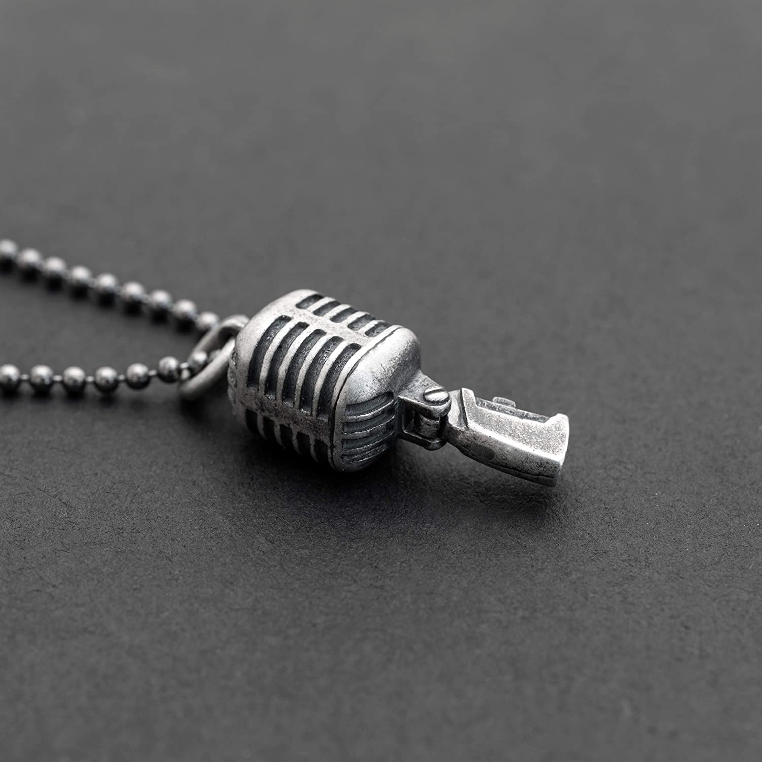 EMMANUELA handcrafted for you Grande ciondolo in argento sterling su catena a sfera per uomo collana per uomo ciondolo vintage cool microfono collana catena cantante musica gioielli uomo regalo