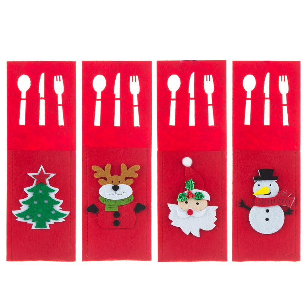 BESTonZON 4 Piezas Bolsas De Cubiertos De Fieltro Para Tenedores Y Cucharas Con Temática Exquisitas Bolsitas Para Almacenamiento Festivo
