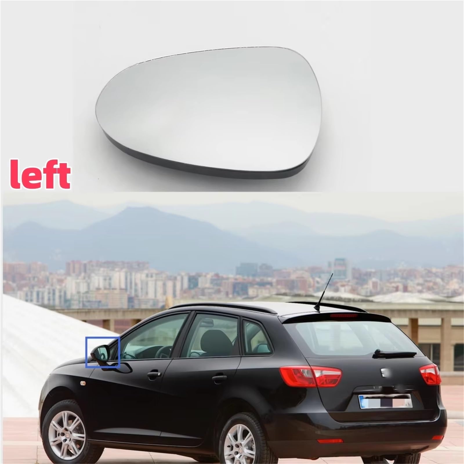Puerta Retrovisor Cristal Espejo retrovisor calefactable para SEAT Ibiza ST 2009-2015, lado izquierdo del conductor, 1 unidad Cristal Espejo Exterior