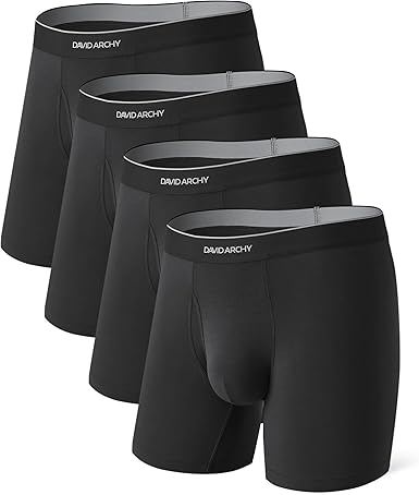 DAVID ARCHY Mens Underwear Breathable Seamless Modal Boxer Briefs Soft with Pouch Open Fly 4 Pack, No Ride Up