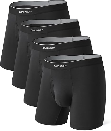 DAVID ARCHY Mens Underwear Breathable Seamless Modal Boxer Briefs Soft with Pouch Open Fly 4 Pack, No Ride Up