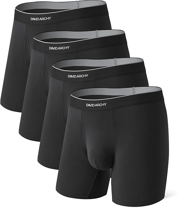 DAVID ARCHY Mens Underwear Breathable Seamless Modal Boxer Briefs Soft with Pouch Open Fly 4 Pack, No Ride Up