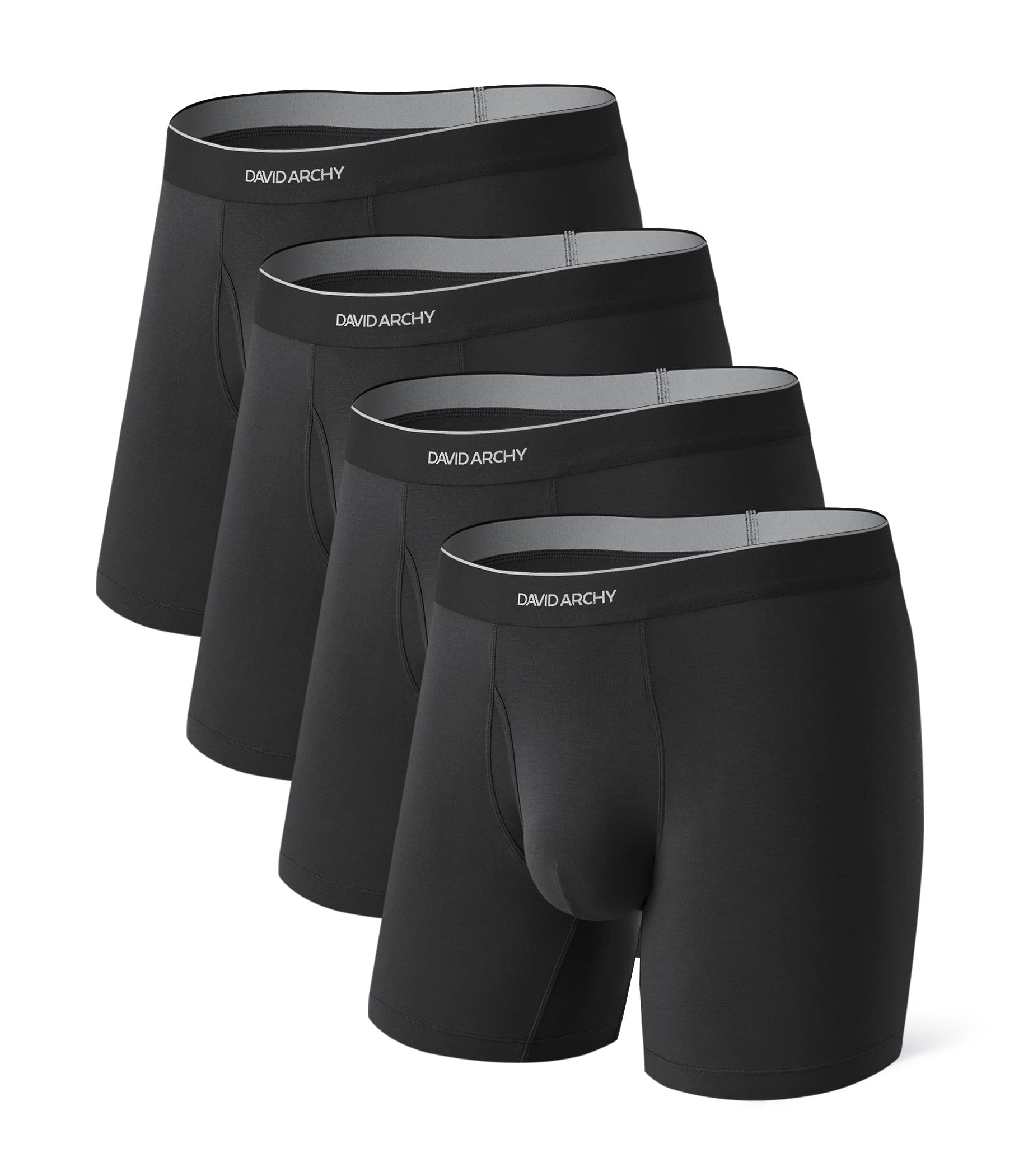 DAVID ARCHY Mens Underwear Breathable Second Skin Soft Modal Boxer Briefs for Men Pack 4 Wide Waistband No