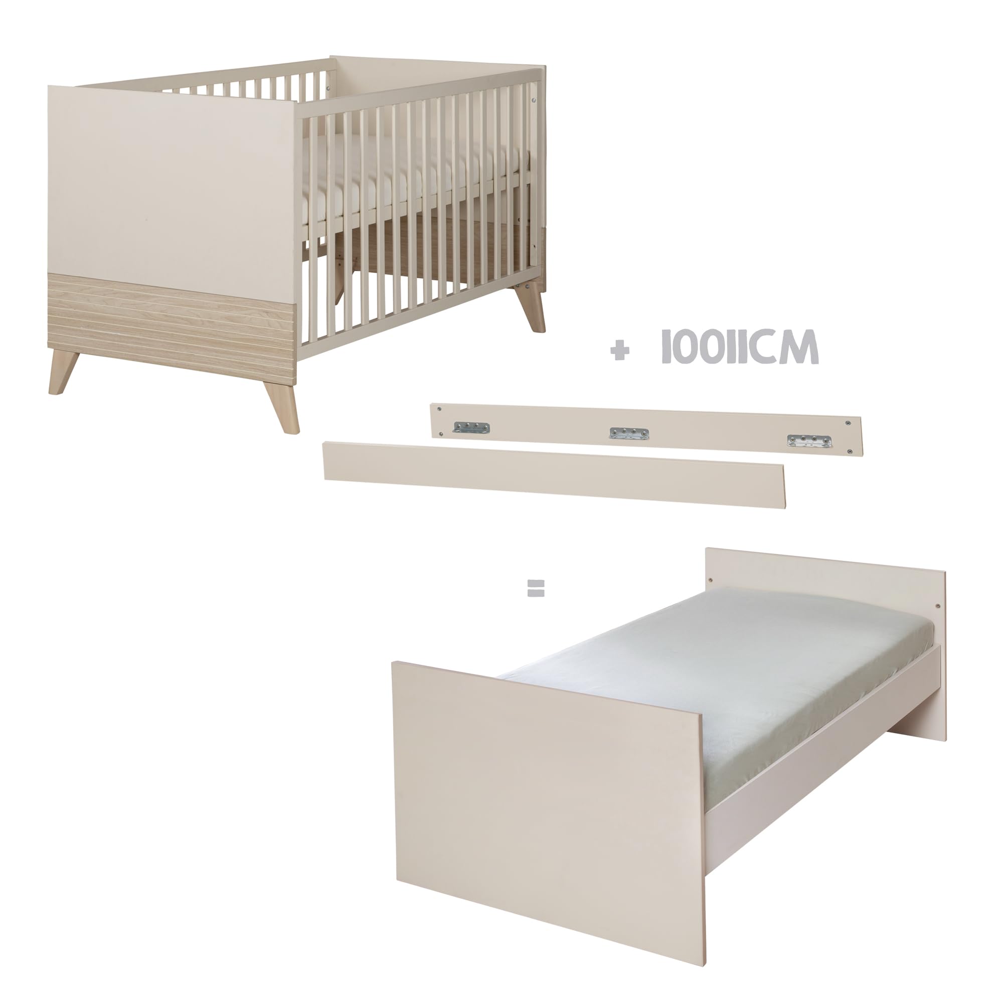 roba Cuna Sidney 70x140 cm – Cuna evolutiva con patas de madera maciza – Altura regulable – Convertible en cama junior – Beige