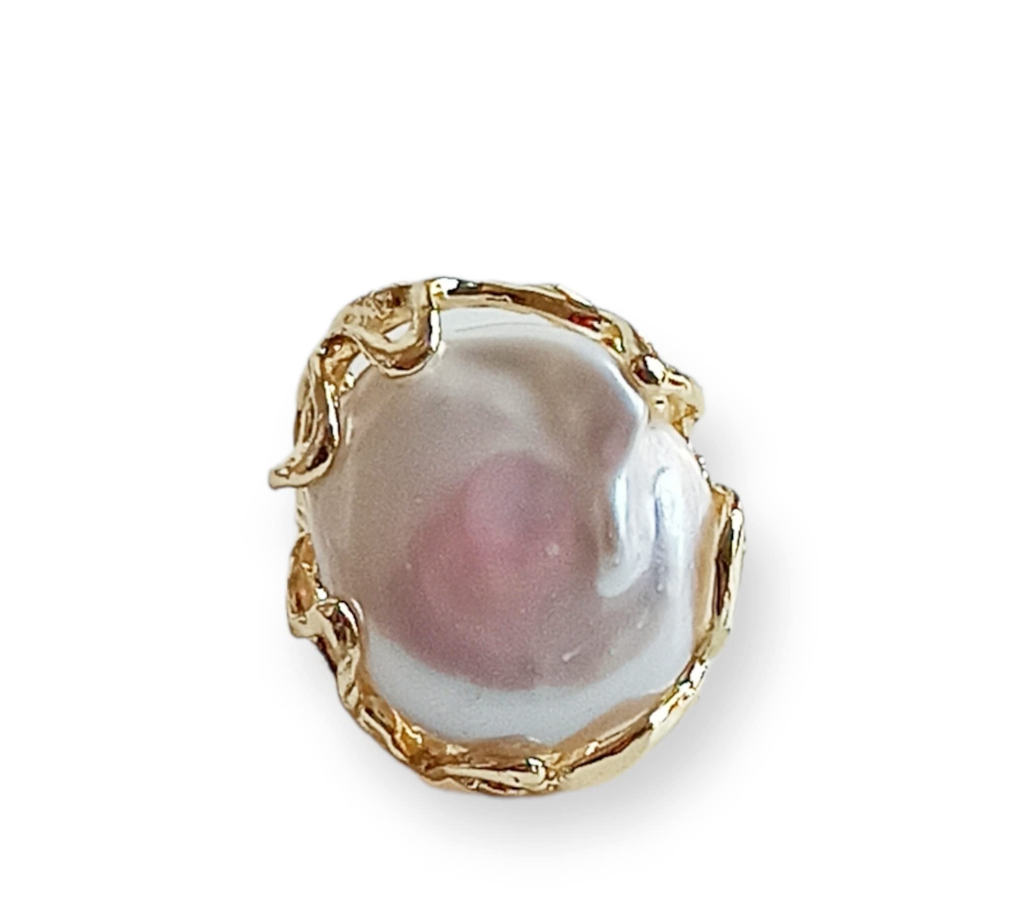 Anello Artigianale in Ottone con Perla Barocca Piatta