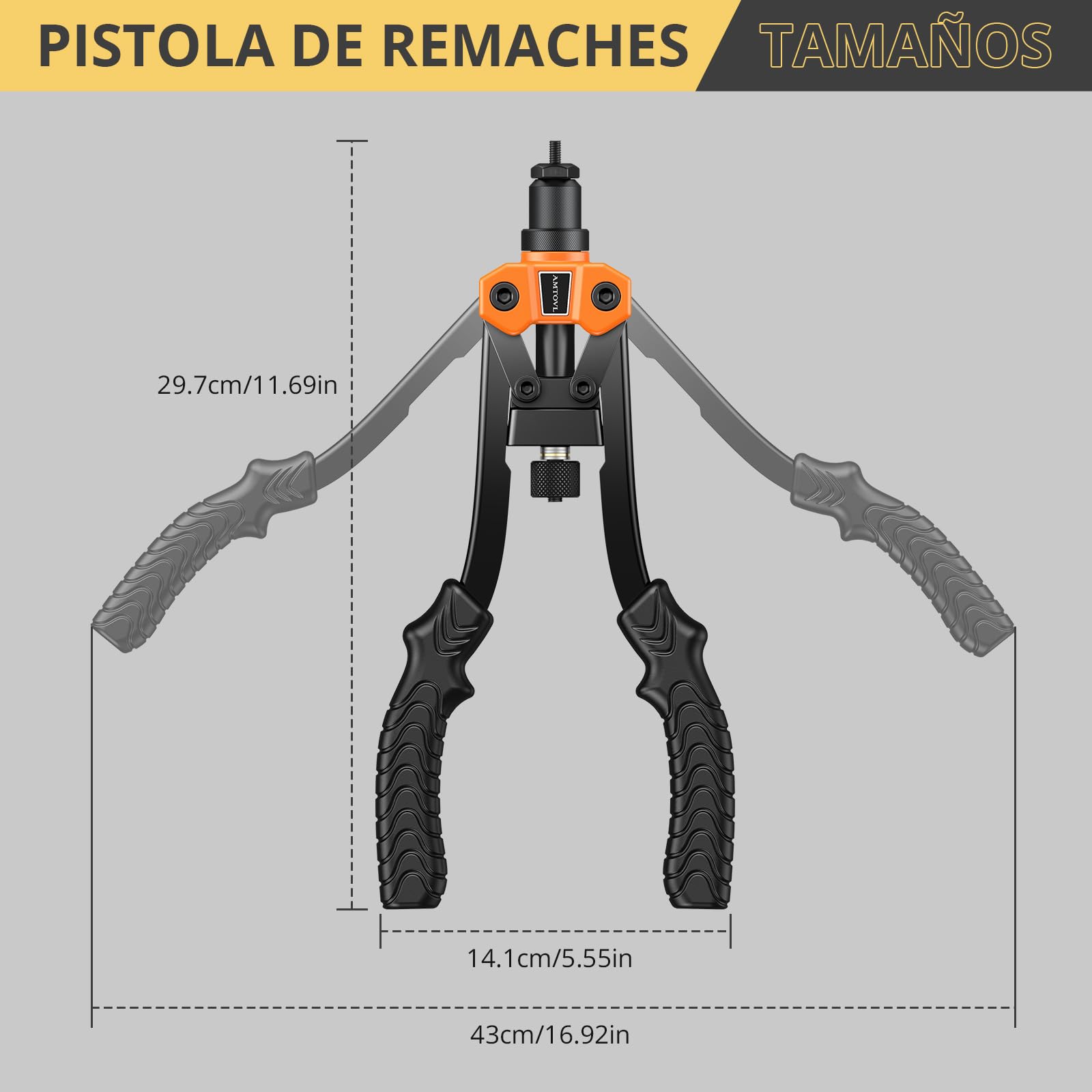AMTOVL 12” Remachadora de Tuercas Pistola Remachadora Profesional con 6 Mandriles Métricos 125PCs Tuercas M3 M4 M5 M6 M8 M10 Remachadora Manual con Llave Multifuncional de Mango Antideslizante | Alicates de tuerca de remache, 125 tuercas de remache, mandr