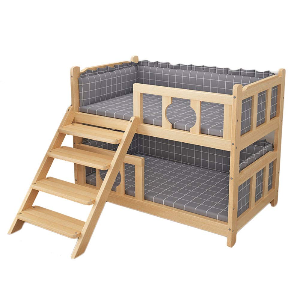 ZDYHL Cama para Perros de Madera de 2 Niveles con escaleras para Perros Grandes, medianos y pequeños, colchón Lavable Gris portátil, Cuna elevada para Mascotas en Interiores y Exteriores (Size : XXL