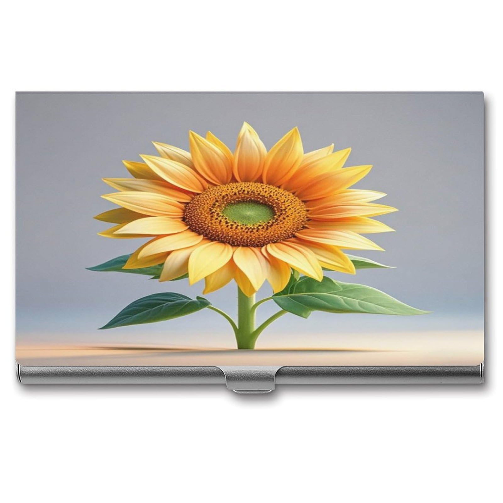 FekiLoot Big Sunflower on Background Business Card Holder Aluminum Alloy Business Card Case Convenient to Carry Business Card Dispenser for Men Women