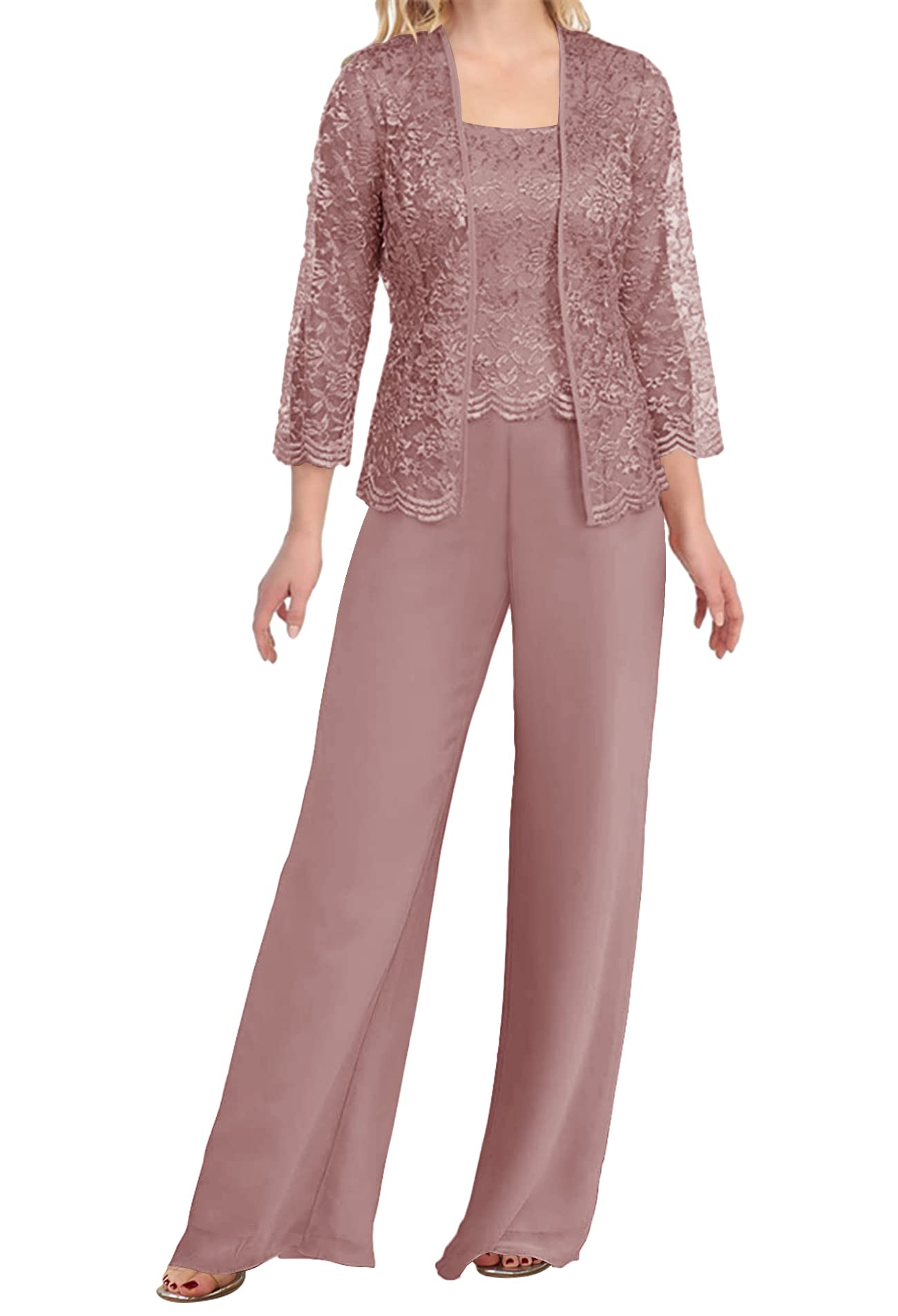 H.S.DMother of The Bride Pants Suits 3 Pieces Evening Formal Dresses for Wedding Guest Groom Dress Lace Jacket Women's