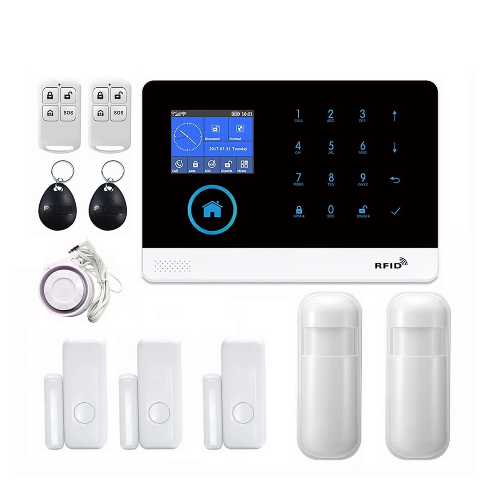 Système d'alarme de sécurité Domestique GSM Alarme interphone télécommande numérotation Automatique 433 MHz détecteurs Tuya APP contrôle, Installation Et Utilisation Faciles(C)