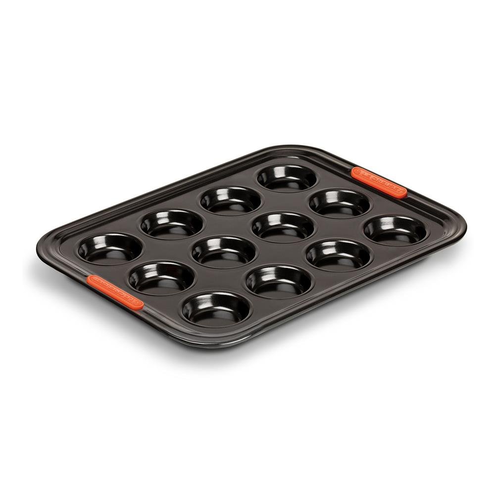 Le Creuset Black Non-Stick Carbon Steel Bakeware 12 Cup Bun Tray,