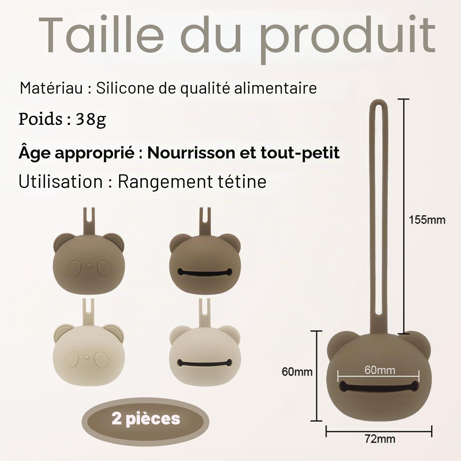 Lot de 2 boîtes à tétine, en forme de panda, pour les déplacements, accessoires bébé de 0 à 6 mois, boîte de rangement pour tétine, pour nourrisson et tout-petit (beige et kaki)