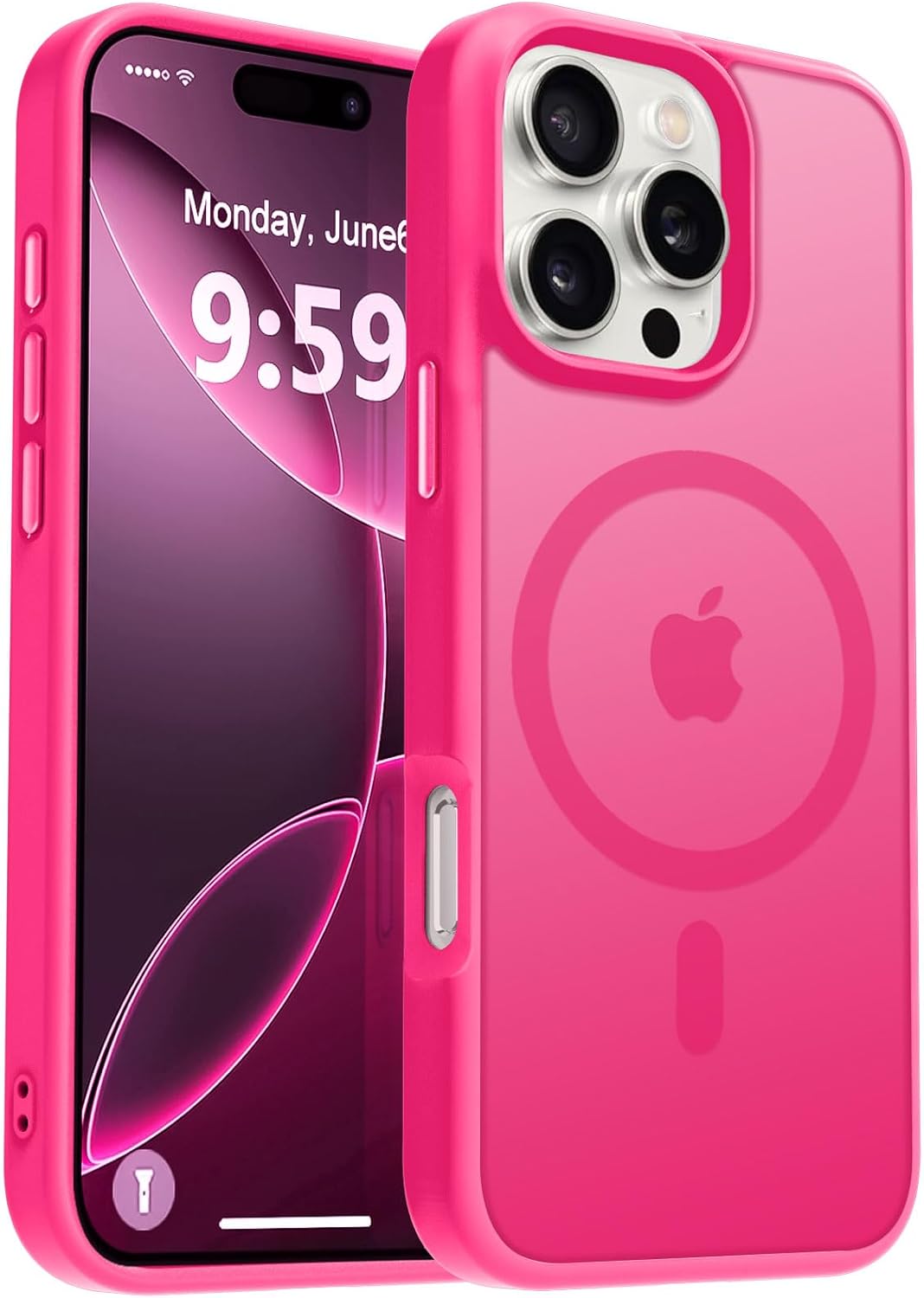 MOCCA Strong Magnetic for iPhone 16 Pro Phone Case, [Compatible with Magsafe][16FT Mil-Grade Drop Protection] Slim Thin Translucent Matte Protective Cover Case for iPhone 16 Pro Case, Hot Pink iPhone 16 Pro 6.3inch A-Hot Pink