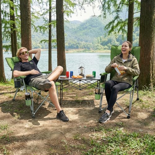 Image of Heavy Duty Folding Camping Chair Supports 400 LBS, Hard Arm Portable Outdoor Chair with Cup Holder & Storage Bag, Foldable Collapsible for Camp, Picnic, Lawn, Fishing