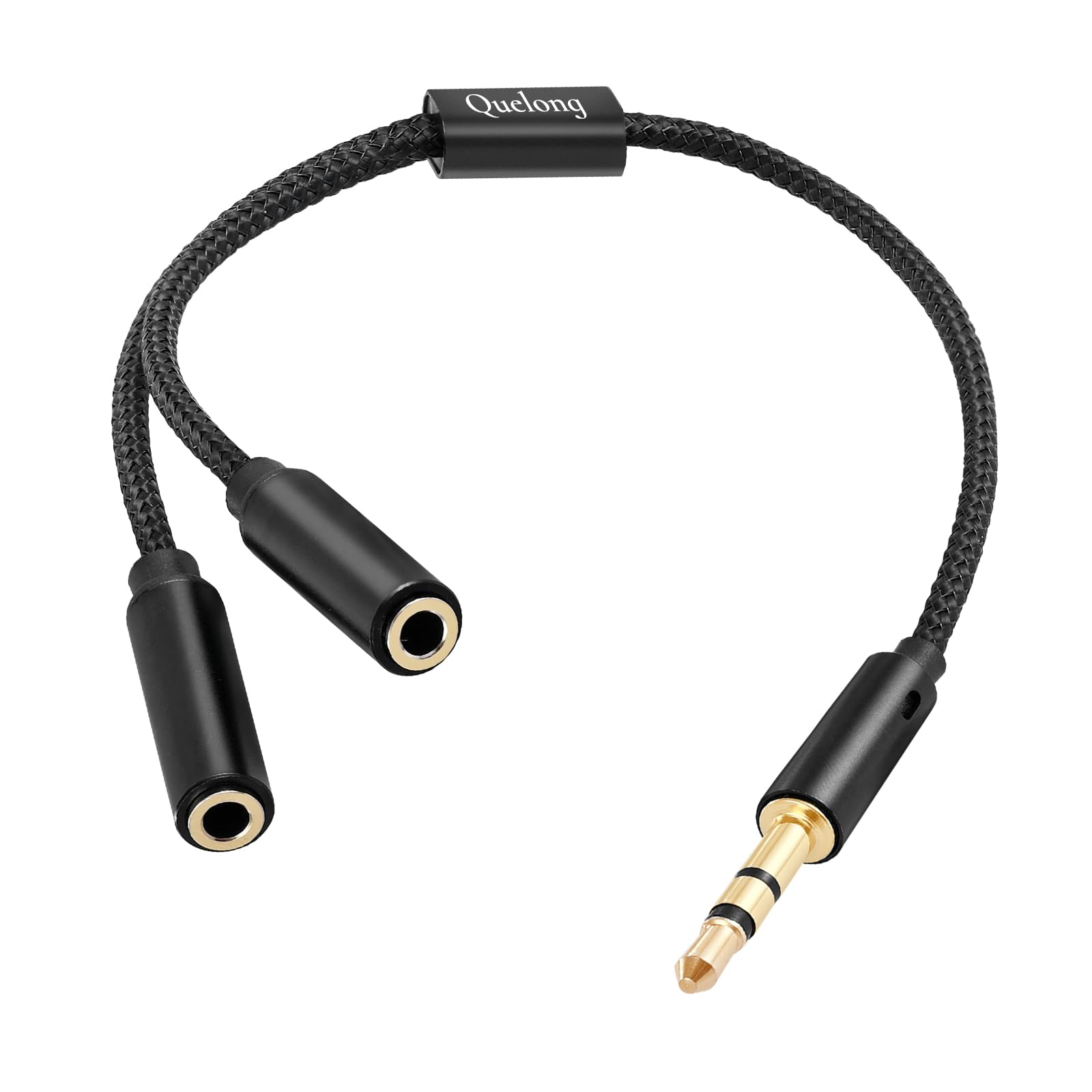 Quelong Headphone Splitter, Dual Headphone Nylon Braided Extension Cable, Hi-Fi Audios Stereo Y Splitter 3.5mm 2 Female 1 Male, Suitable for Phones, PS4, Amplifiers, Smartphones Tablets and More.