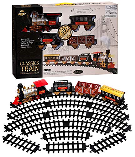 20 PCS Train Set Kids Railway Locomotive Steam Engine Toy Smoke, Light, Sound, Train and Carriage Play Set