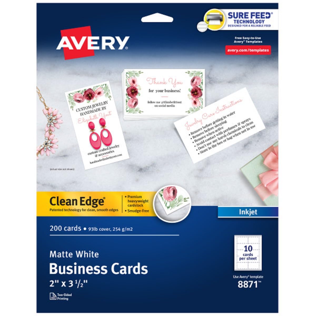 Avery Matte White Clean Edge Business Cards 2"X3.5" 200/Pkg-For Inkjet Printers,