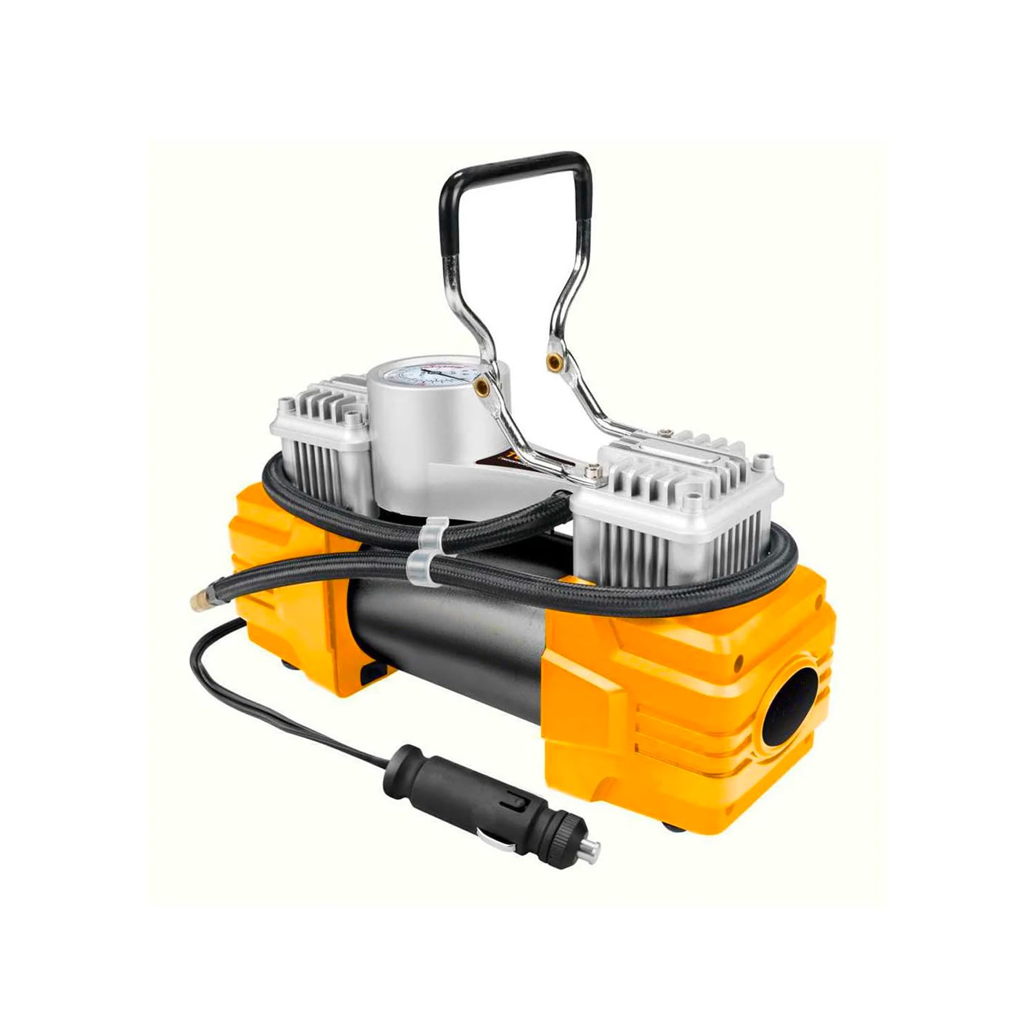 AVILIA - Compressore Aria Portatile 12V 200W con Presa Accendisigari Auto - Manometro Integrato - Ugello Universale con 3 Adattatori - Cavo 2,75m - Mini Compressore per Auto, Moto, Bici, Palloni