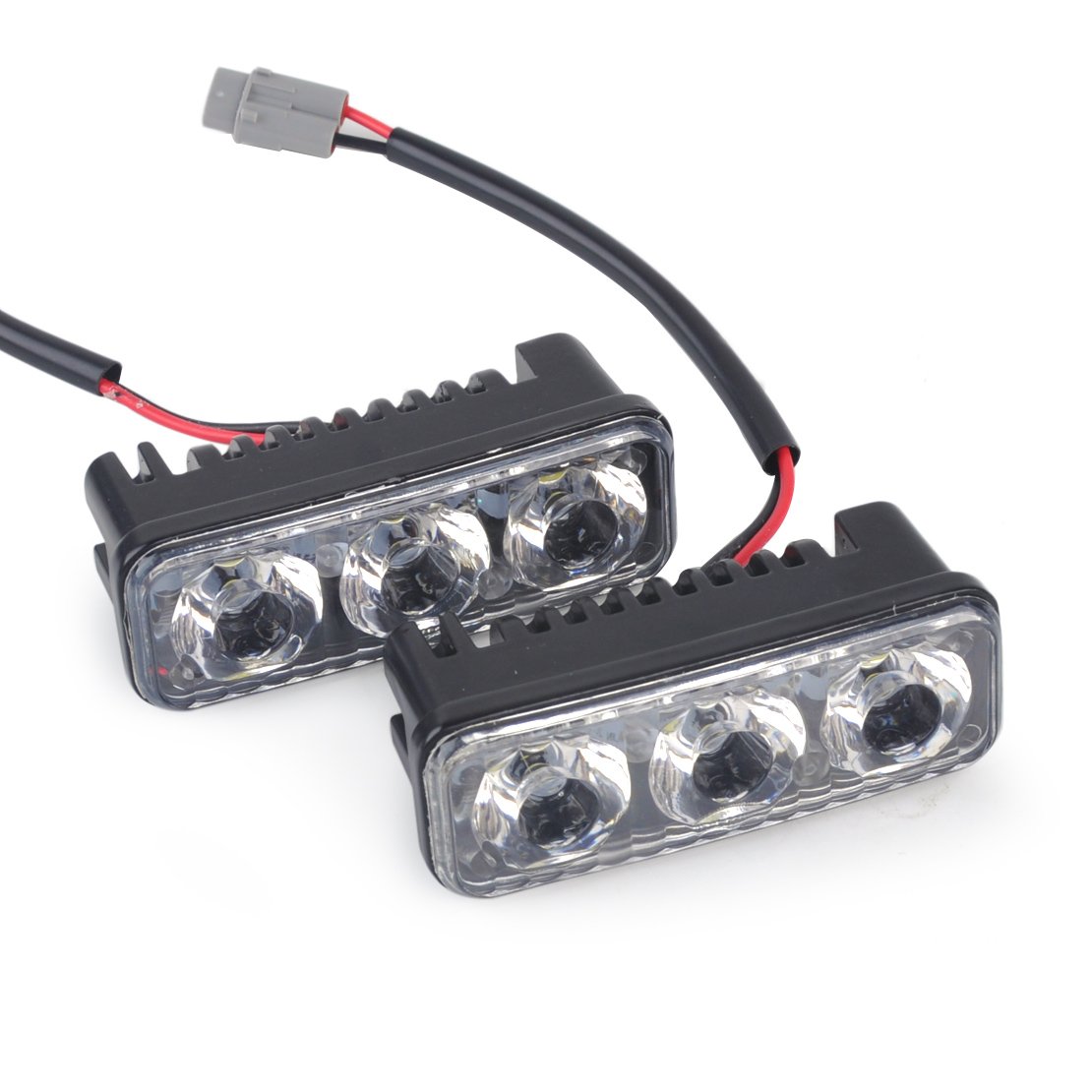 beler 2pcs 12V Universal Car 3 LED High Power White DRL Daytime Running Light Super Bright Driving Daylight Lamp Kit