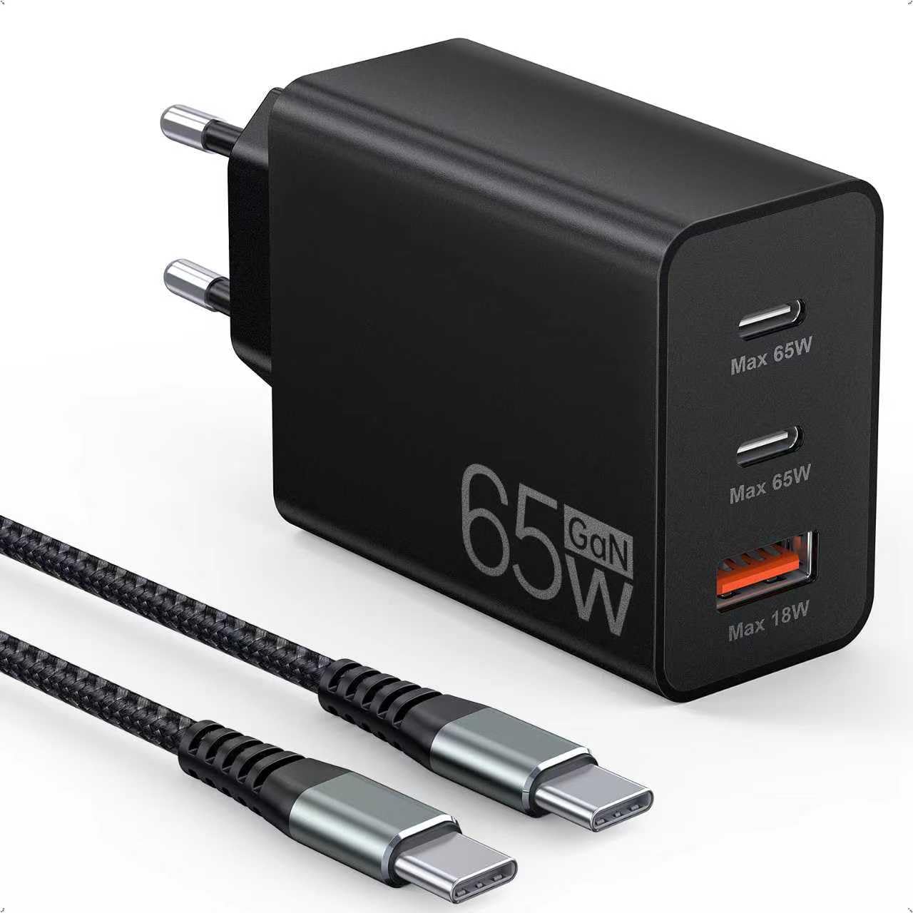 UGREEN Carregador 65W USB C - Fonte de Alimentação USB Tipo C - Carregador de 3 Portas - PD Rápido GaN - Suporta 20W USB C - Compatível com MacBook Pro/Air, iPhone 15/14/13/11 iPad