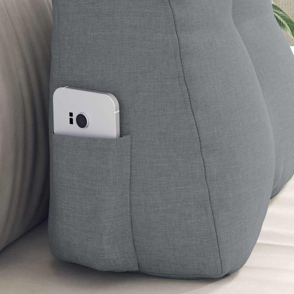 Cojín de respaldo gris claro, 45 x 24 x 50 cm, tejido aterciopelado, cojín ergonómico en cuña con fijación de botones y funda extraíble para cama, sofá, salón y oficina en casa