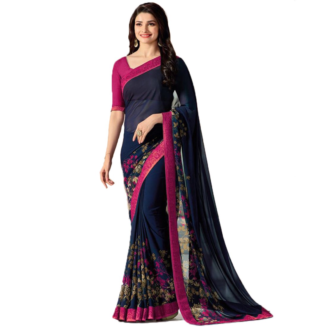 RAJESHWAR FASHION WITH RFWomen's Latest Stylish Fancy Georgette Printed Saree For Women With Jacquard Border & Blouse (Multicolored)