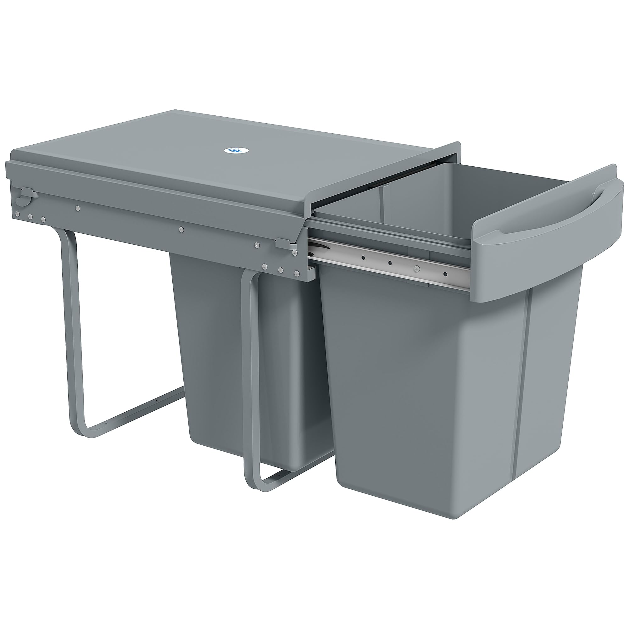 HOMCOM Pull Out Bin with Smooth Glide and Frosted Storage Lid, Kitchen Under Sink Bin with 2 Removable Compartments and Handle for Waste and Recycling, 40L (20L+20L), Grey