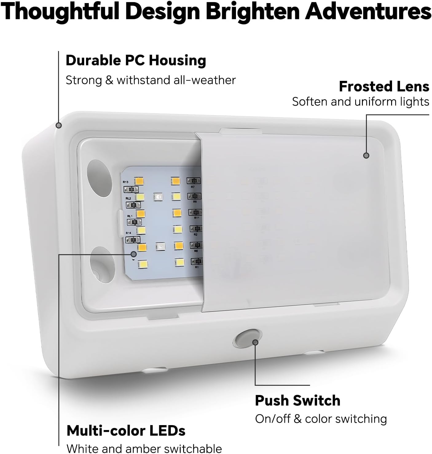 RV LED Porch Light w/Switchable White Amber Light Color, 12V Exterior Utility Porch Light for Travel Trailer Camper Motorhome 5th Wheels, Integrated Switch & Waterproof (1-Pcs)