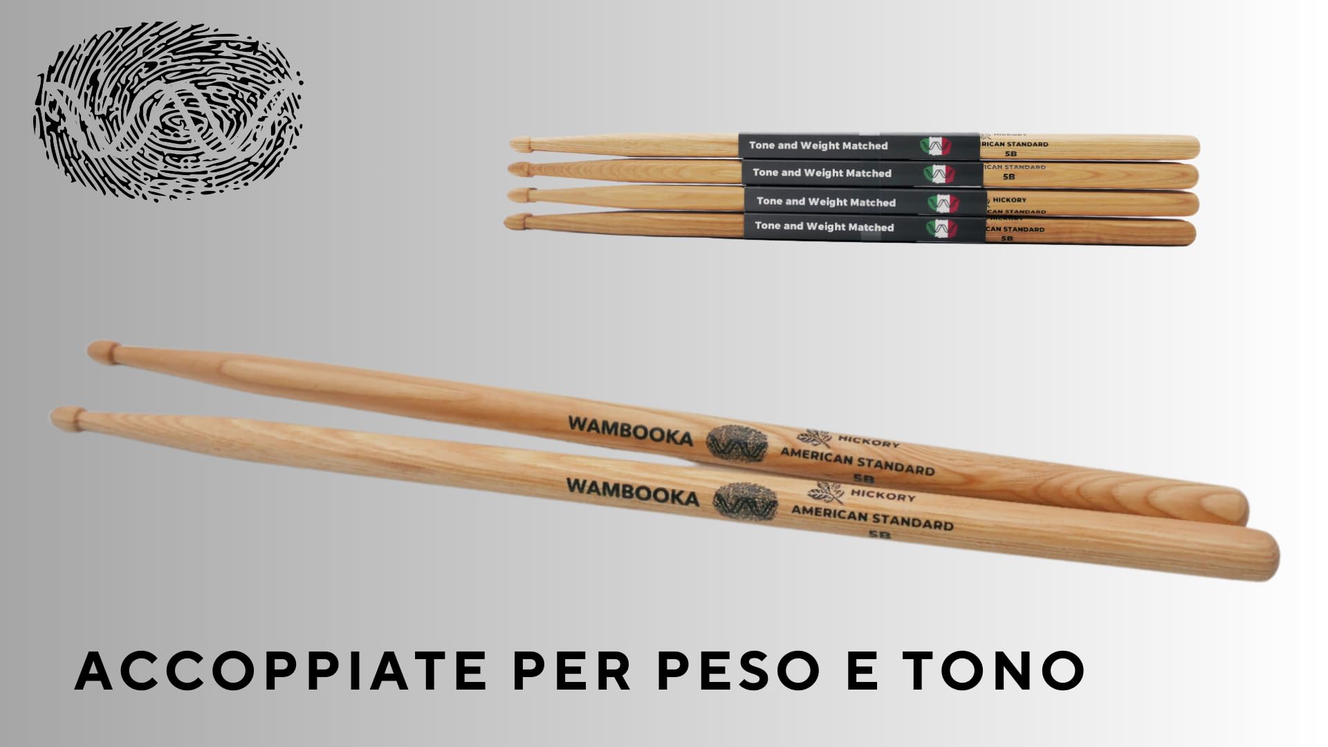 Bacchette per Batteria in Noce Americano - PACCO DA 4 PAIA - Serie American Standard® - 5A - 5B- Punta a goccia in legno (5B)