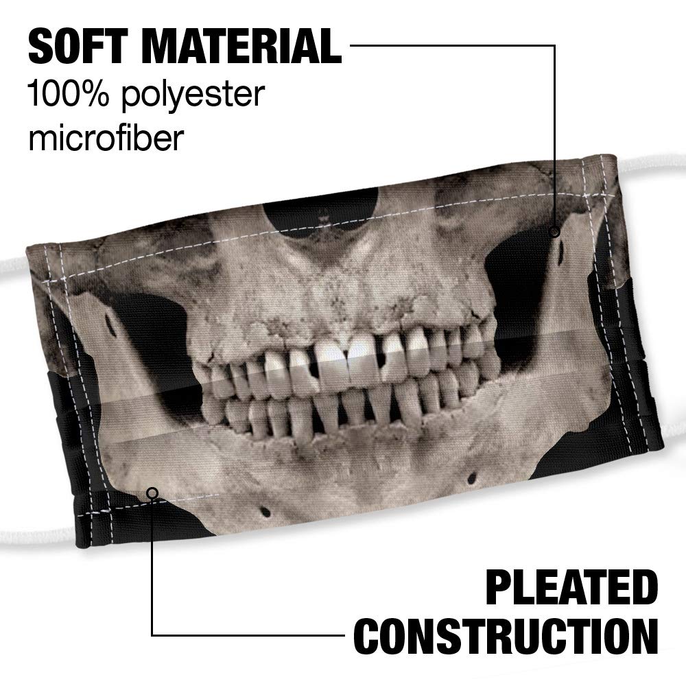 Popfunk Real Human Skull 1-Ply Reusable Face Mask Covering with Adjustable Nose Wire, Unisex