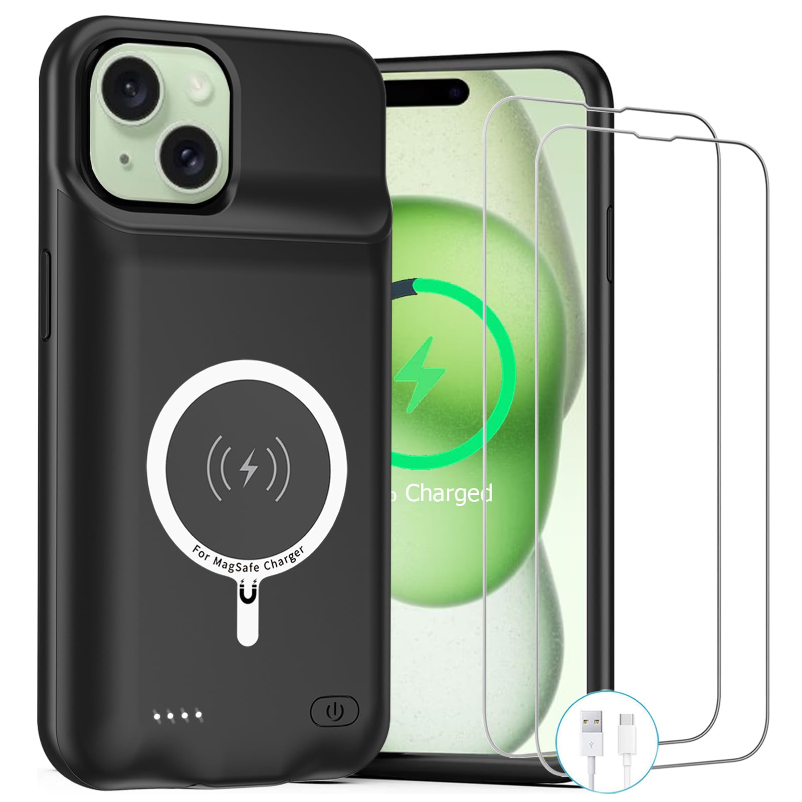 Battery Case for iPhone 15 , Newest 10000mAh Rechargeable Portable Charging Case with Wireless Charging Compatible for iPhone 15 (6.1 inch) with Carplay Extended Battery Pack Charger Case (Black)