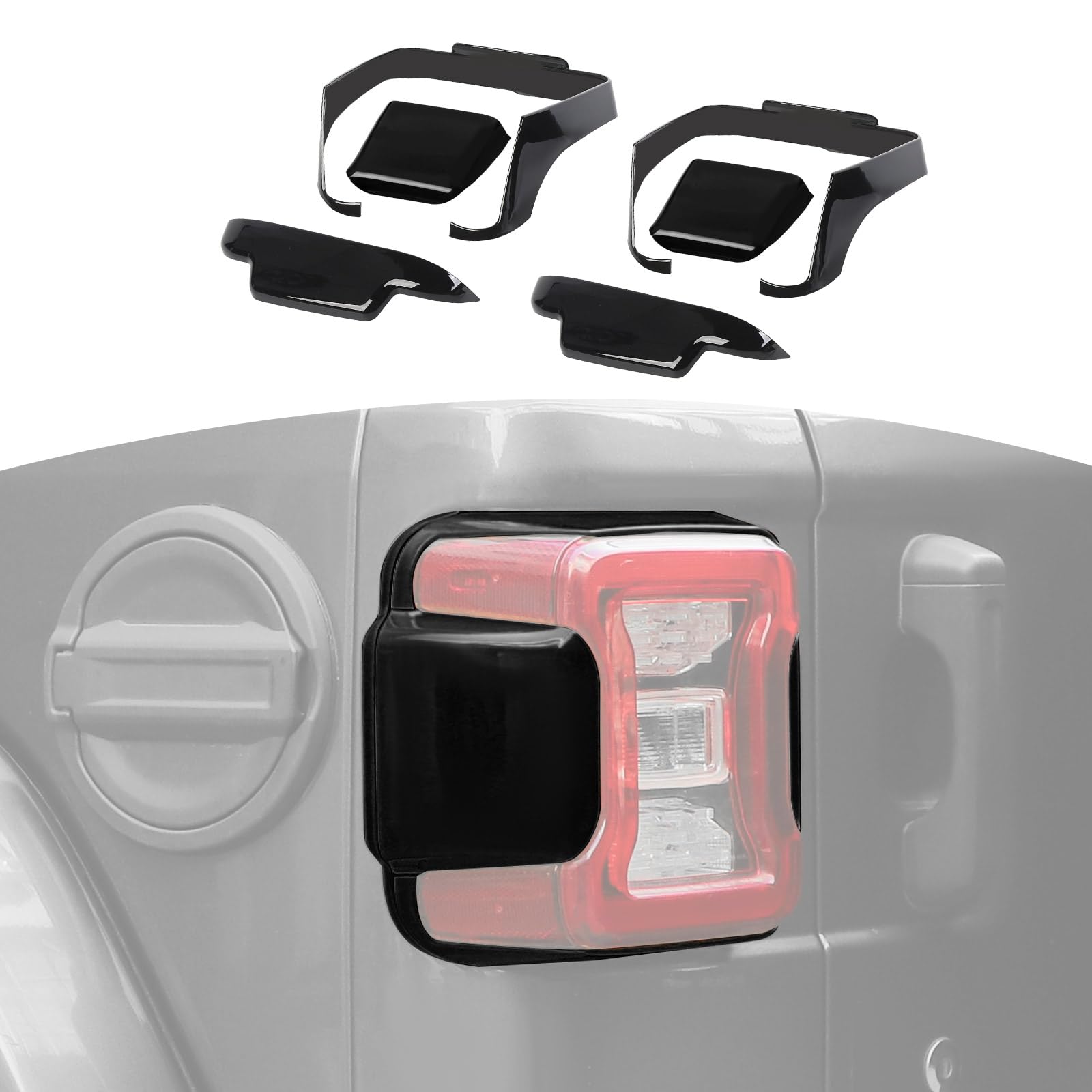 RT-TCZ for Jeep JL Rear Tail Lights Cover Trim Bezel for Jeep Wrangler JL JLU 2018 up Black Exterior Accessories 6pcs