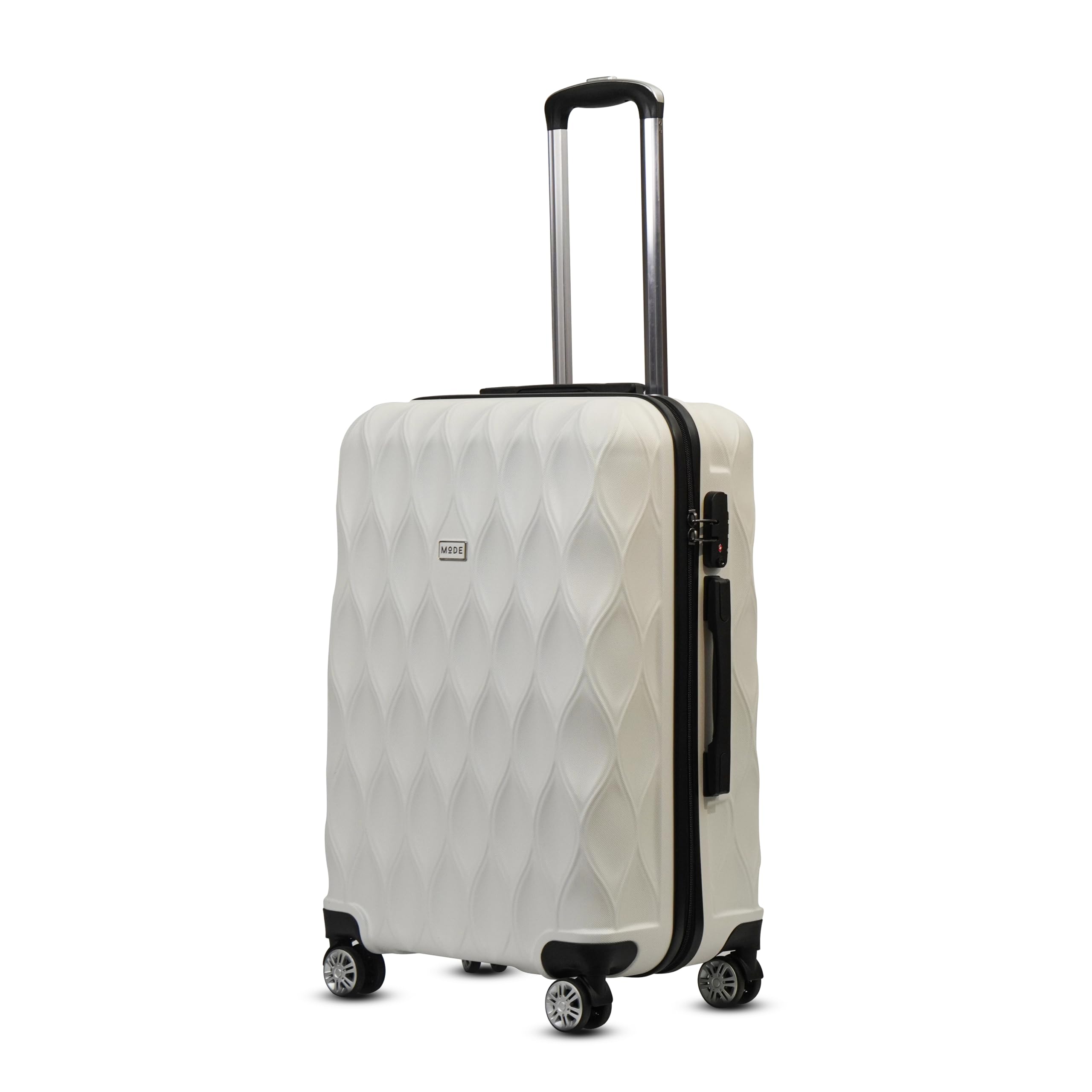ModeGroove | Hard-Sided Polycarbonate Trolley Suitcase | 360° 8-Wheel Easy Drag | Smooth Double-Zipper| Light-Weight | TSA Lock | 3-Yr Warranty | Check-in Luggage Bag 28in (75cm (L), White)