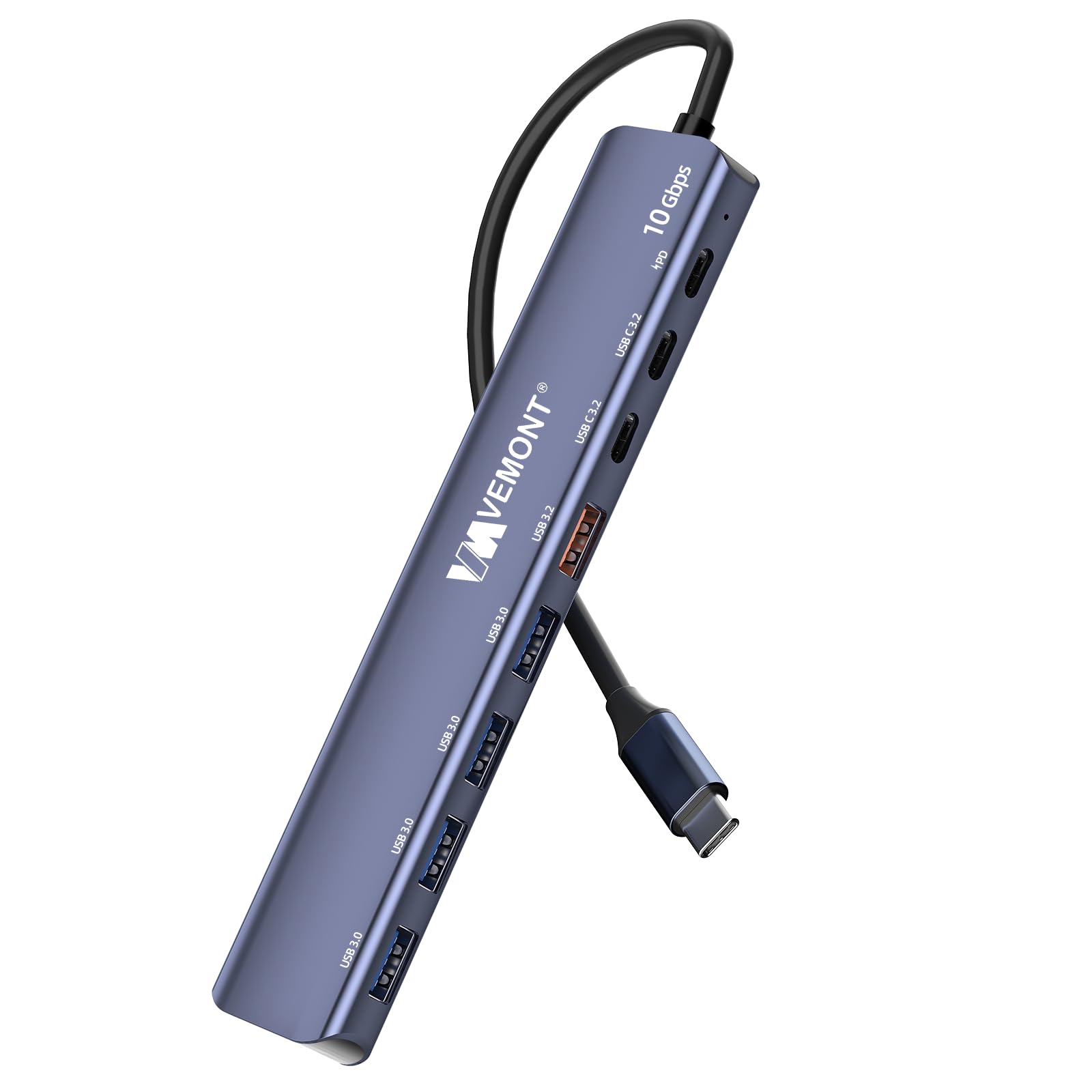 USB C Hub 10Gbps,VEMONT 7 en 1 Aluminio Hub USB 3.1/3.2 con 2 Puertos USB C 3.2 & USBA 3.2 & 4 Puertos USB A 3.0,100w PD Charging,USB C Splitter Compatible con MacBook/iPad/Laptop/Phones y más DIS
