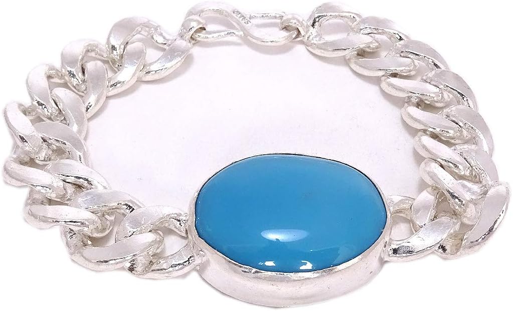 Sahiba Gems 96 Gms Stylish & High Rodium Polish Salman Khan Original Turquoise (Firoza) Pure Solid Silver Bracelet For Men/Boys (8.5 inches)