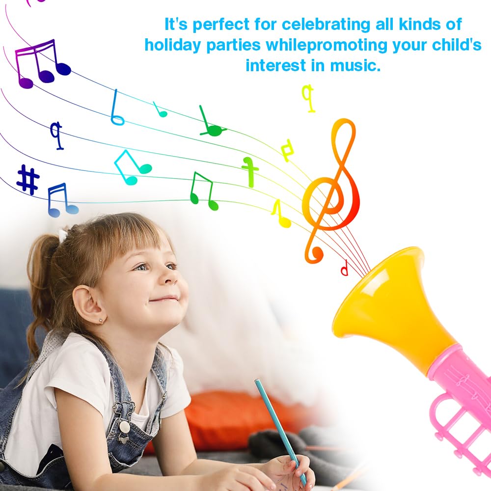 25 Piezas Mini Trompeta de Juguete Trompeta para Niños Pequeña Plastico Portátil Juguete Bocina Hacer Ruido Trompetas Instrumento Musical para Niños, Colorido, 10*3.8 cm