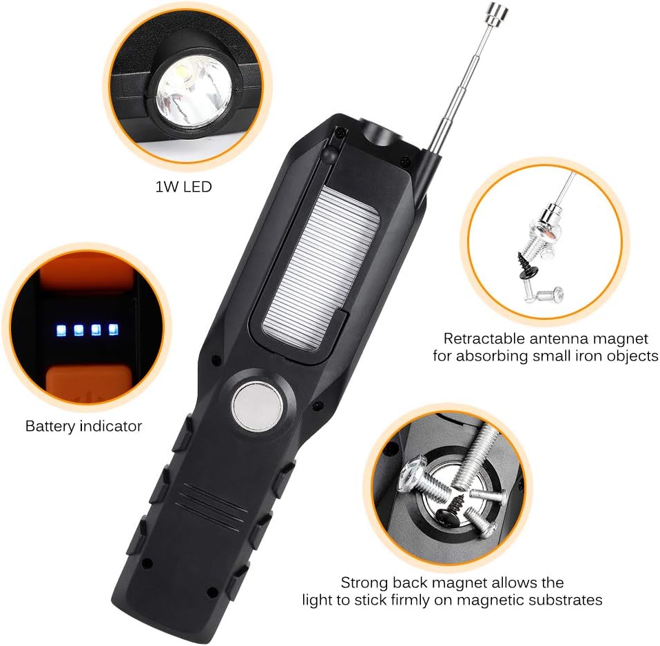 Haofy LED Work Light, Rechargeable COB Magnetic Flashlight with 4 Modes Super Bright Worklight, Power Bank 90° Rotate Handheld Flashlight Work Lamp with Hook Magnet (Yellow)