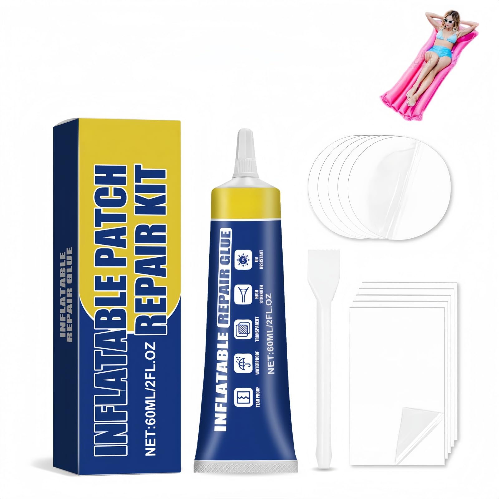 Inflatable Patch Repair Kit,Hot Tub Repair Kit,Waterproof Silicone Glue & Puncture Repair Patches for Inflatable Hot Tubs,Boats,Kayaks,Air Beds,Pools,Tents,PVC Glue Sealant,Includes Patches,Scraper