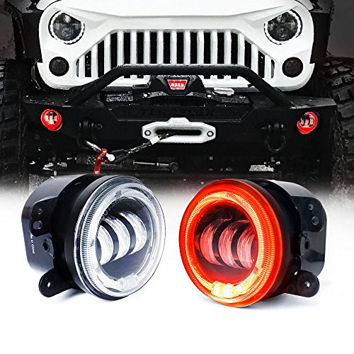 Image of 4 Inch 60W LED Fog Light w /Red Halo DRL Compatible with 07-18 Jeep JK JKU
